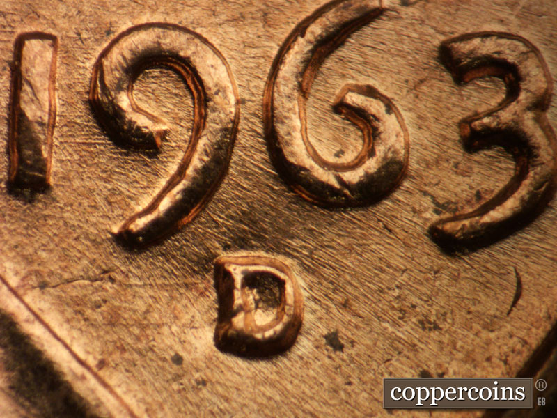 Die-stage B marker on 1963D•1DO•030 (1963 Doubled Die Obverse).