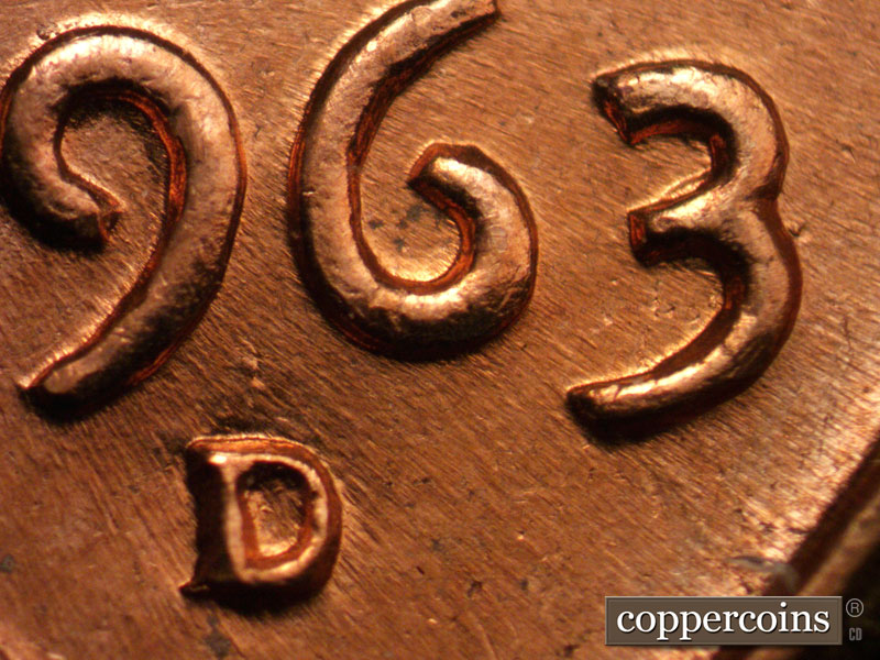 1963 Lincoln cent obverse, CopperCoins die 1963D•1DO•031.