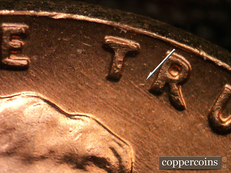 Die-stage B marker on 1963D•1DO•031 (1963 Doubled Die Obverse).