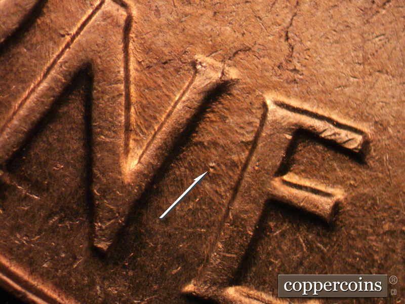 Die-stage B marker on 1963D•1DO•031 (1963 Doubled Die Obverse).