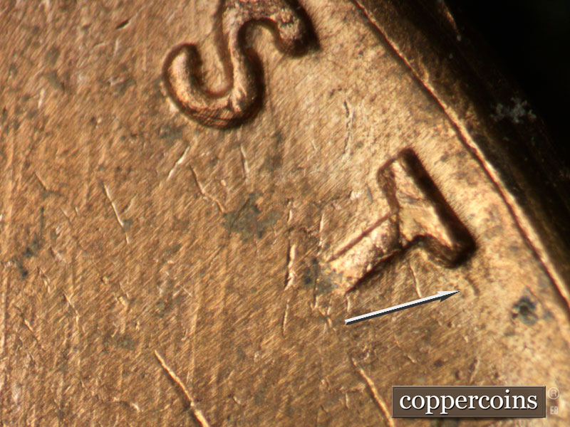 Die-stage B marker on 1963D•1DO•034 (1963 Doubled Die Obverse).