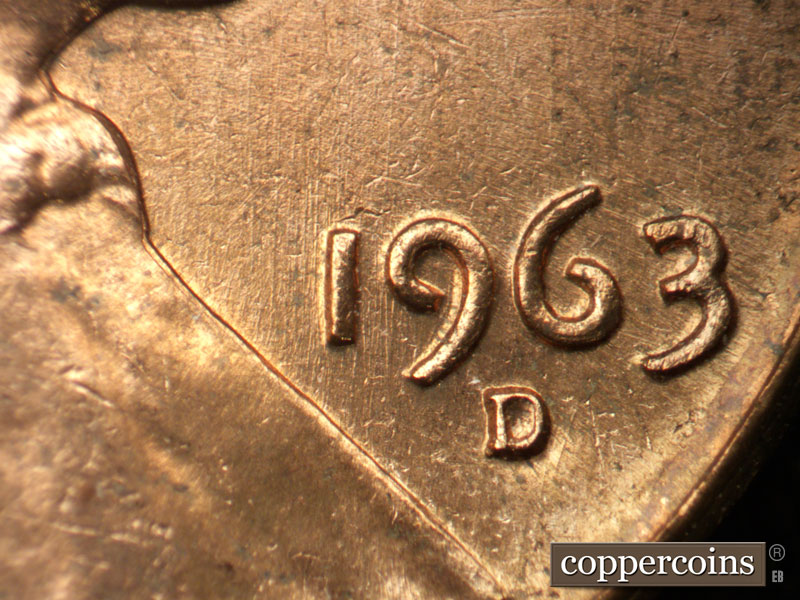 Die-stage B marker on 1963D•1DO•034 (1963 Doubled Die Obverse).