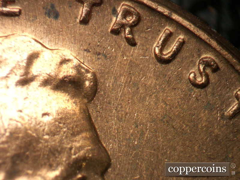 Die-stage B marker on 1963D•1DO•034 (1963 Doubled Die Obverse).