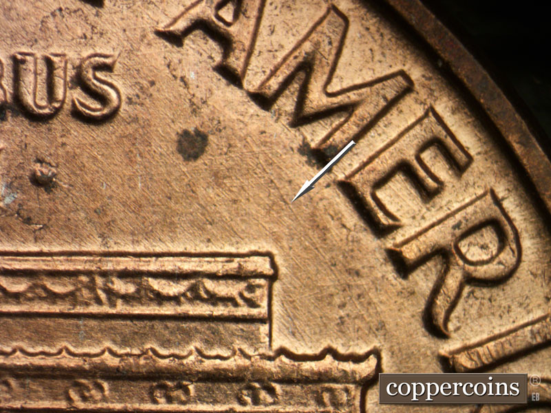 Die-stage A marker on 1963D•1DO•036 (1963 Doubled Die Obverse).