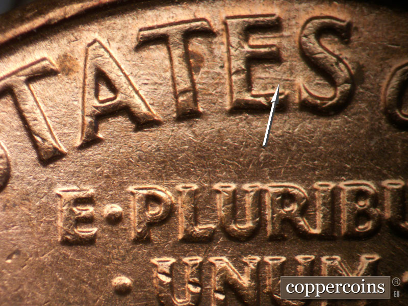 Die-stage B marker on 1963D•1DO•037 (1963 Doubled Die Obverse).