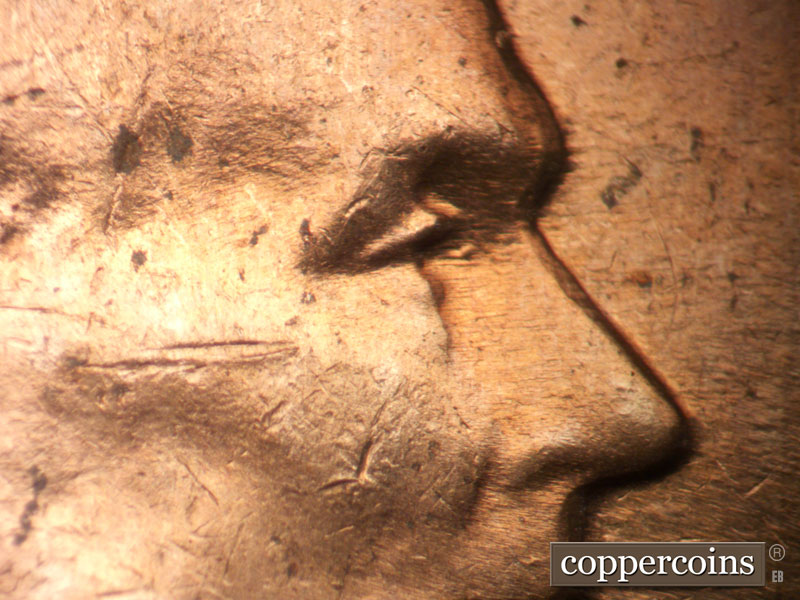 1963 Lincoln cent obverse, CopperCoins die 1963D•1DO•038.