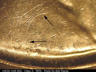 Die-stage B marker on 1963D•1DR•002 (1963 Doubled Die Reverse).