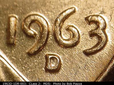 1963 Lincoln cent obverse, CopperCoins die 1963D•1DR•003.