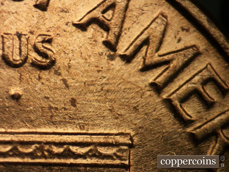 Die-stage C marker on 1963D•1DR•006 (1963 Doubled Die Reverse).