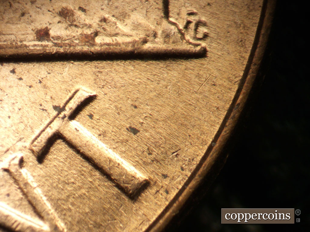 Die-stage C marker on 1963D•1DR•007 showing Doubling seen on T in CENT.