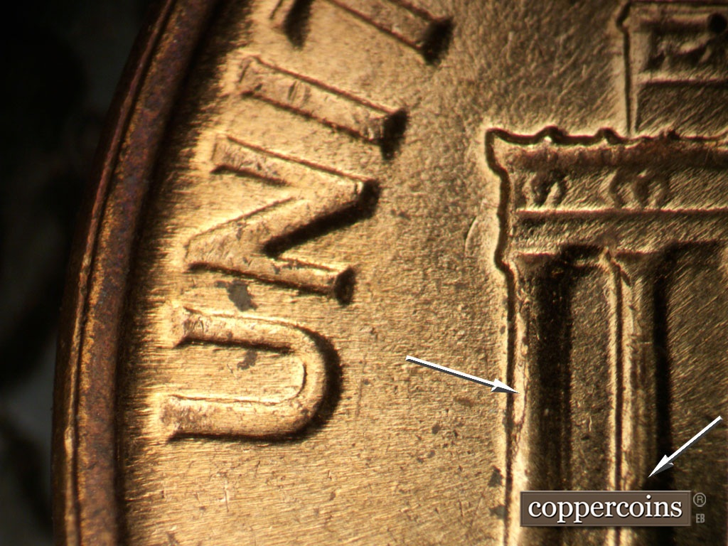 Die-stage C marker on 1963D•1DR•007 showing Doubling seen on UNITED.