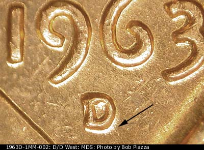 1963 Lincoln cent obverse, CopperCoins die 1963D•1MM•002.