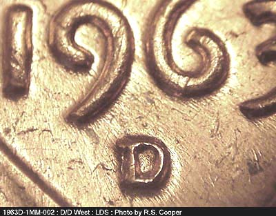 Die-stage C marker on 1963D•1MM•002 (1963 Repunched Mint Mark).