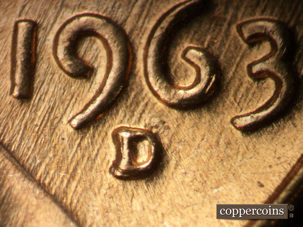 Die-stage C marker on 1963D•1MM•003 (1963 Repunched Mint Mark).