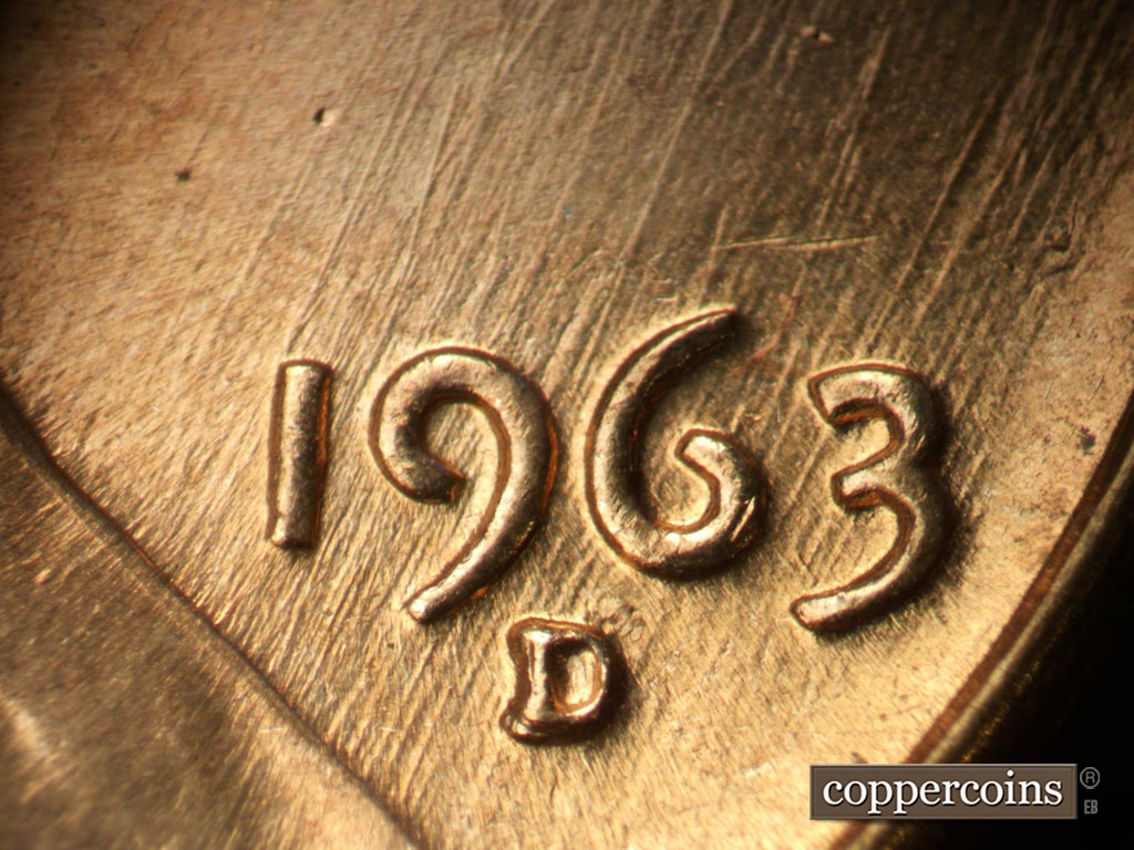 Die-stage C marker on 1963D•1MM•003 (1963 Repunched Mint Mark).