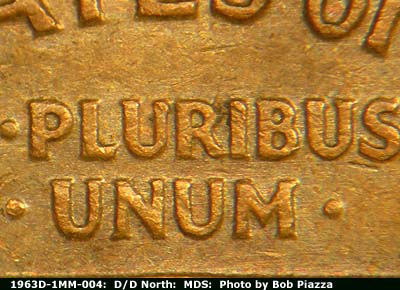 Die-stage B marker on 1963D•1MM•004 (1963 Repunched Mint Mark).