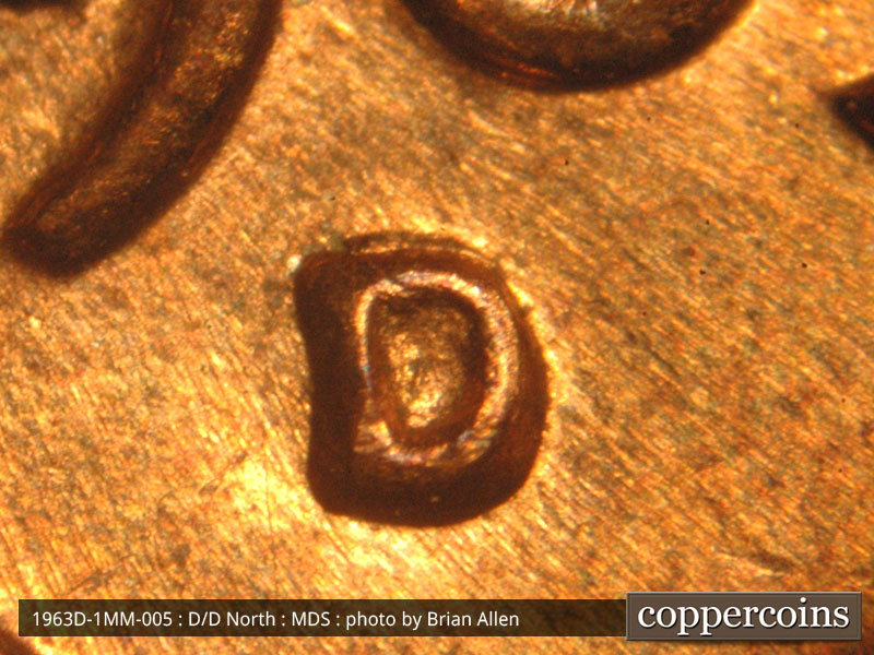 1963 Lincoln cent obverse, CopperCoins die 1963D•1MM•005.