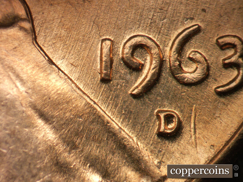 Die-stage C marker on 1963D•1MM•008 (1963 Repunched Mint Mark).