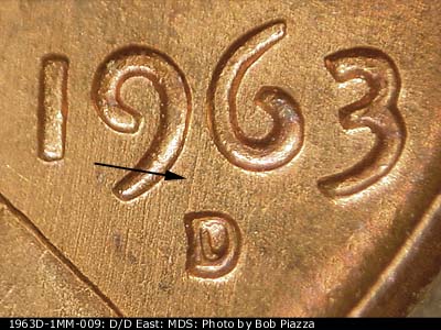 1963 Lincoln cent obverse, CopperCoins die 1963D•1MM•009.