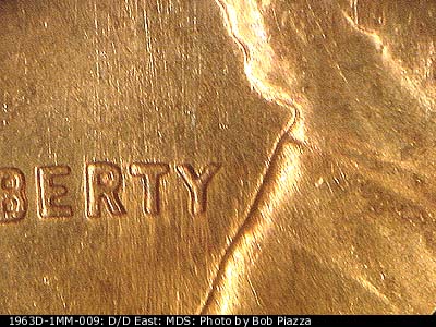 Die-stage B marker on 1963D•1MM•009 (1963 Repunched Mint Mark).