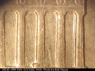 Die-stage B marker on 1963D•1MM•009 (1963 Repunched Mint Mark).