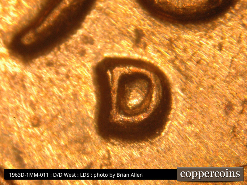 Die-stage C marker on 1963D•1MM•011 (1963 Repunched Mint Mark).