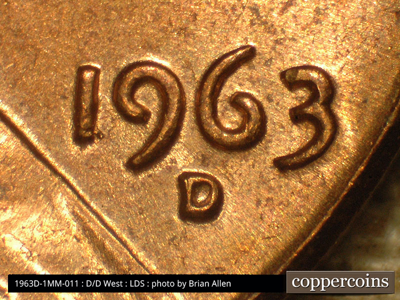 Die-stage C marker on 1963D•1MM•011 (1963 Repunched Mint Mark).