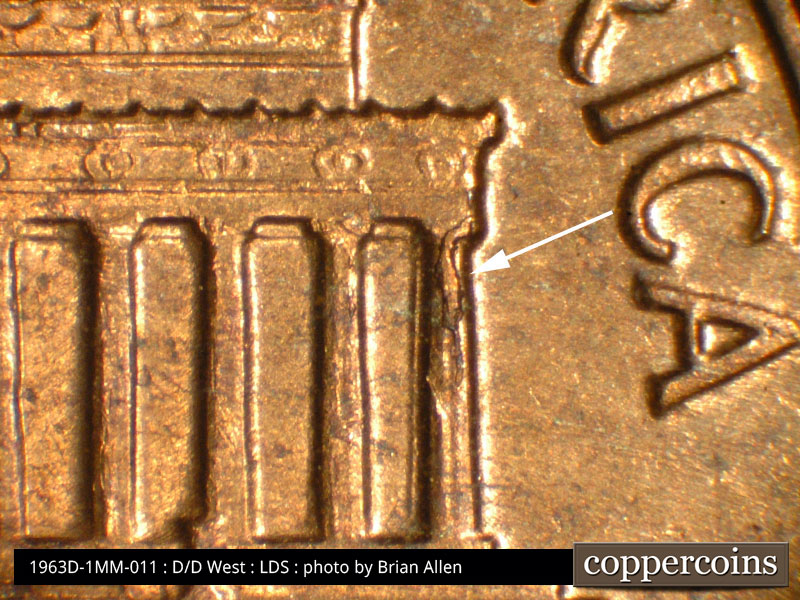 Die-stage C marker on 1963D•1MM•011 (1963 Repunched Mint Mark).