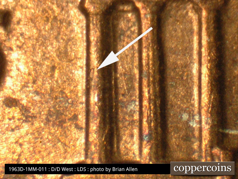 Die-stage C marker on 1963D•1MM•011 (1963 Repunched Mint Mark).