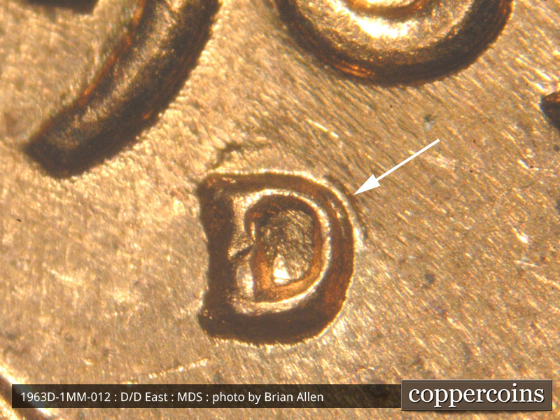 1963 Lincoln cent obverse, CopperCoins die 1963D•1MM•012.