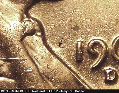 Die-stage C marker on 1963D•1MM•013 (1963 Repunched Mint Mark).