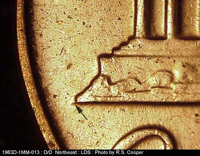 Die-stage C marker on 1963D•1MM•013 (1963 Repunched Mint Mark).