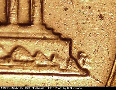 Die-stage C marker on 1963D•1MM•013 (1963 Repunched Mint Mark).