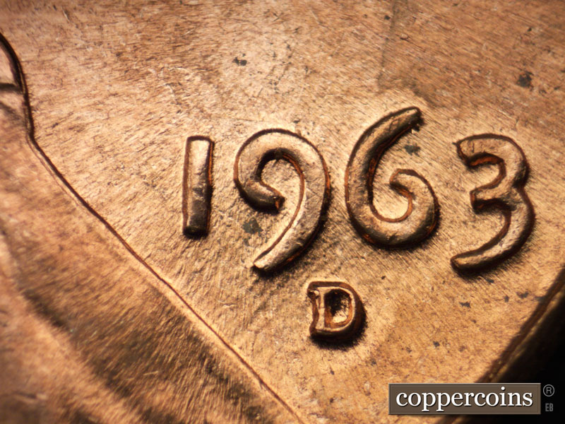 Die-stage B marker on 1963D•1MM•014 (1963 Repunched Mint Mark).