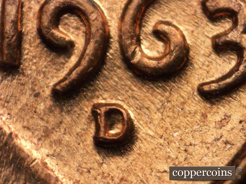 Die-stage C marker on 1963D•1MM•014 (1963 Repunched Mint Mark).