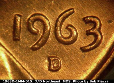 1963 Lincoln cent obverse, CopperCoins die 1963D•1MM•015.