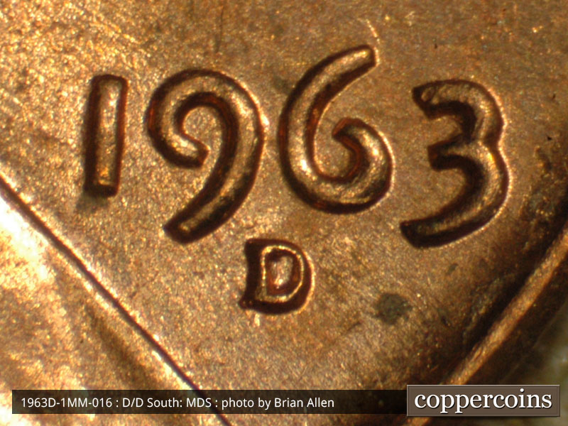 Die-stage B marker on 1963D•1MM•016 (1963 Repunched Mint Mark).