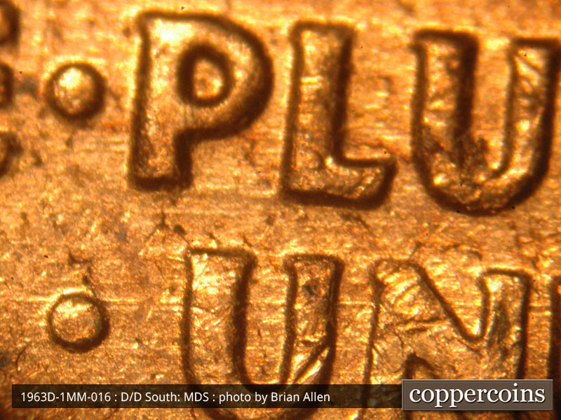 Die-stage B marker on 1963D•1MM•016 (1963 Repunched Mint Mark).
