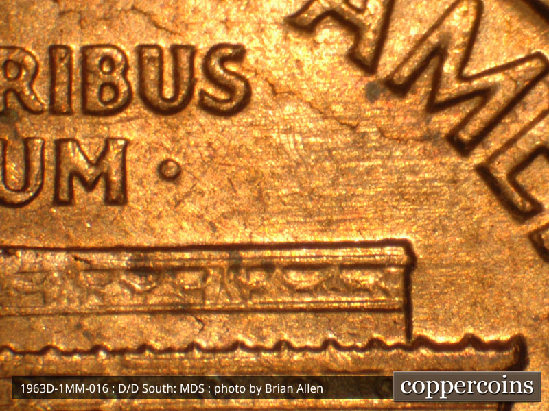 Die-stage B marker on 1963D•1MM•016 (1963 Repunched Mint Mark).