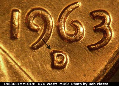 1963 Lincoln cent obverse, CopperCoins die 1963D•1MM•019.