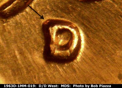 Die-stage B marker on 1963D•1MM•019 (1963 Repunched Mint Mark).
