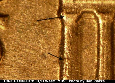 Die-stage B marker on 1963D•1MM•019 (1963 Repunched Mint Mark).