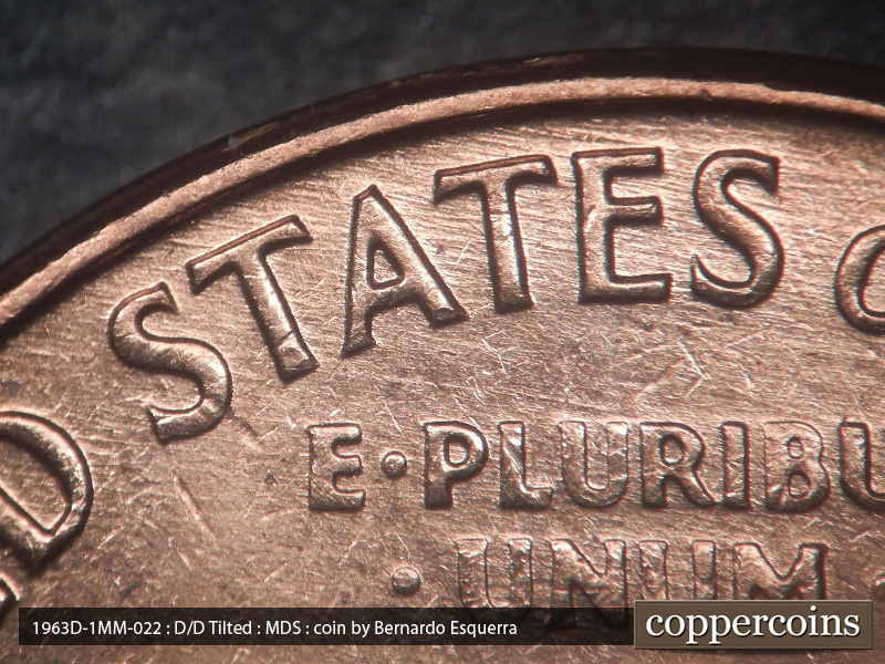 Die-stage B marker on 1963D•1MM•022 (1963 Repunched Mint Mark).