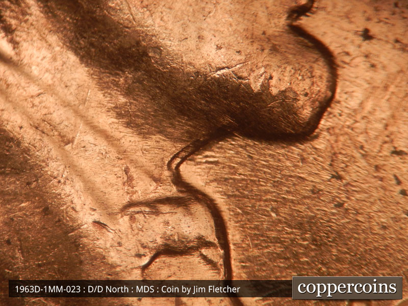 Die-stage B marker on 1963D•1MM•023 (1963 Repunched Mint Mark).