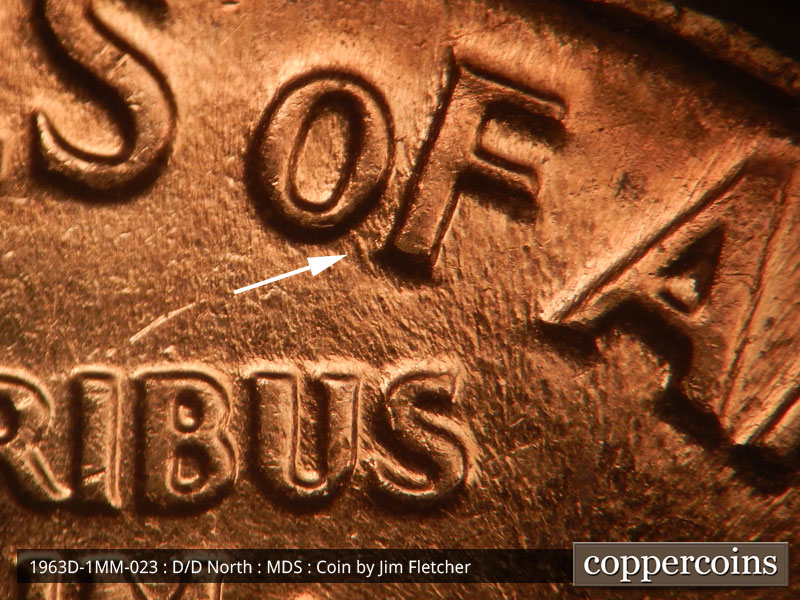 Die-stage B marker on 1963D•1MM•023 (1963 Repunched Mint Mark).