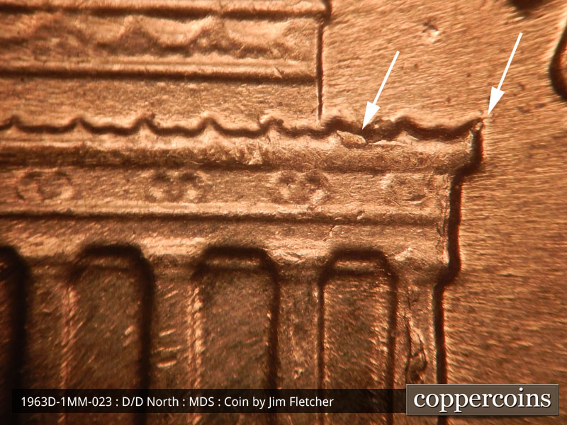 Die-stage B marker on 1963D•1MM•023 (1963 Repunched Mint Mark).