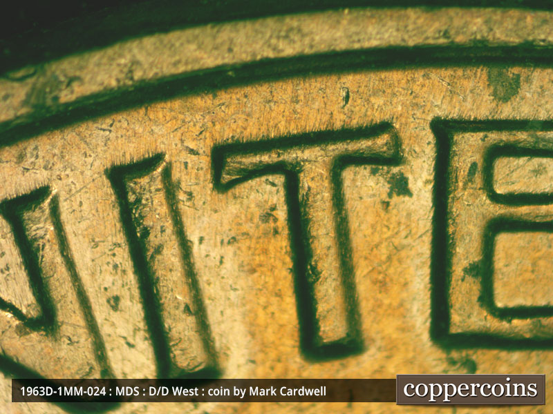 Die-stage B marker on 1963D•1MM•024 (1963 Repunched Mint Mark).