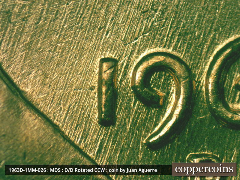 Die-stage B marker on 1963D•1MM•026 (1963 Repunched Mint Mark).