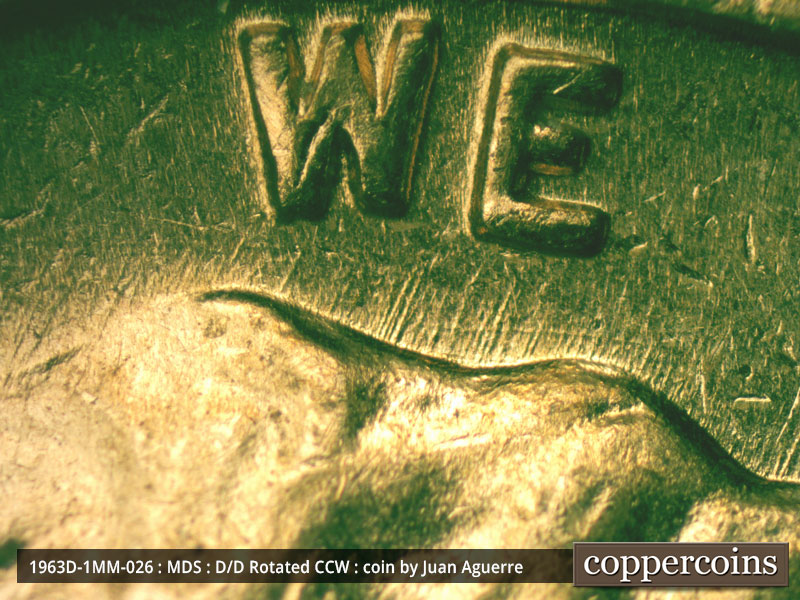 Die-stage B marker on 1963D•1MM•026 (1963 Repunched Mint Mark).