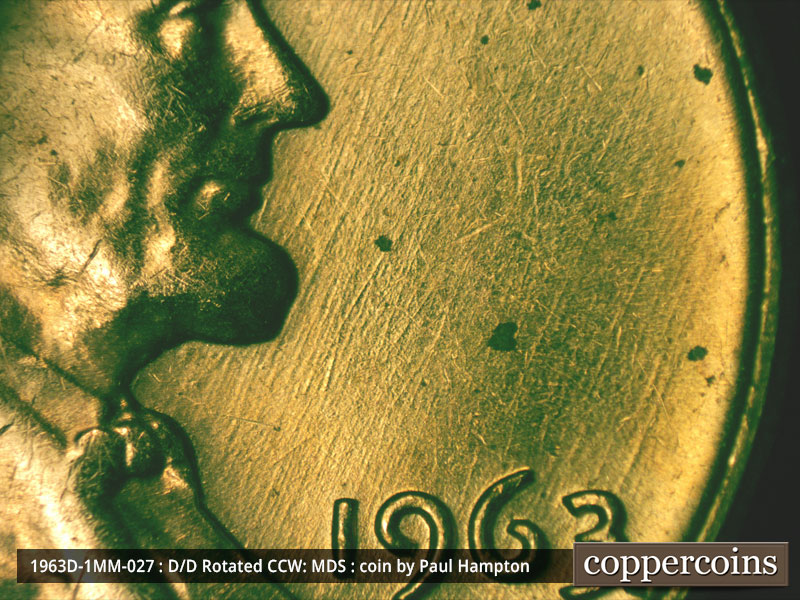 Die-stage B marker on 1963D•1MM•027 (1963 Repunched Mint Mark).